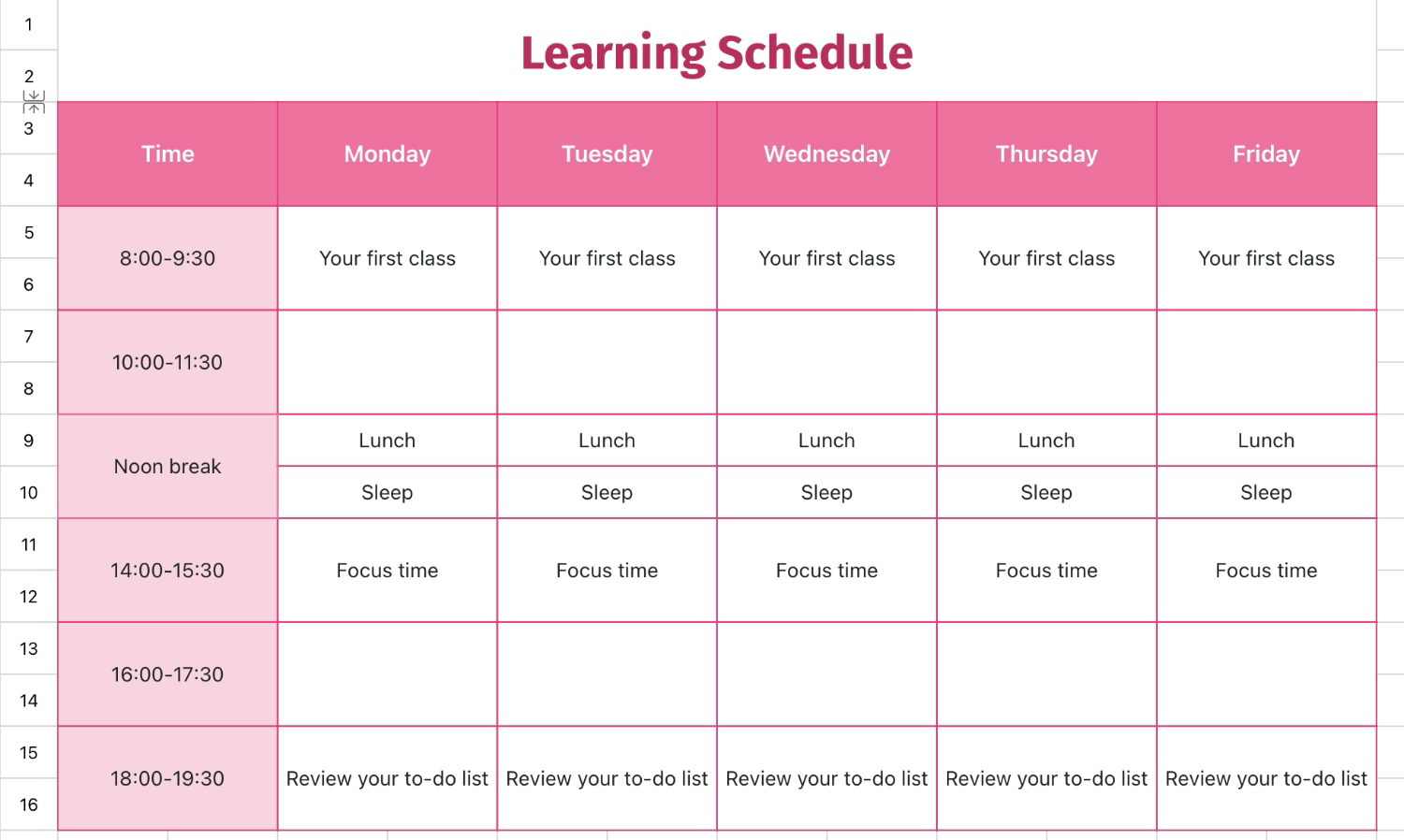 Learning Schedule 1